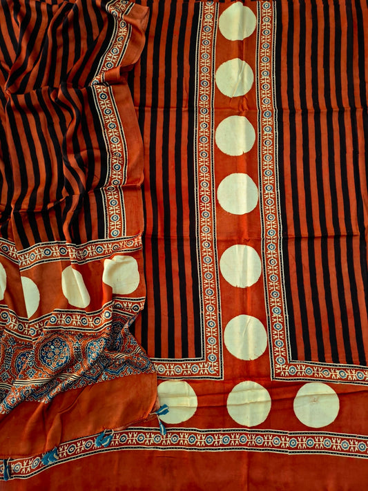 Vanaspati Ajrakh Hand Block Printed Suits Modal Silk Fabric (CIT93)