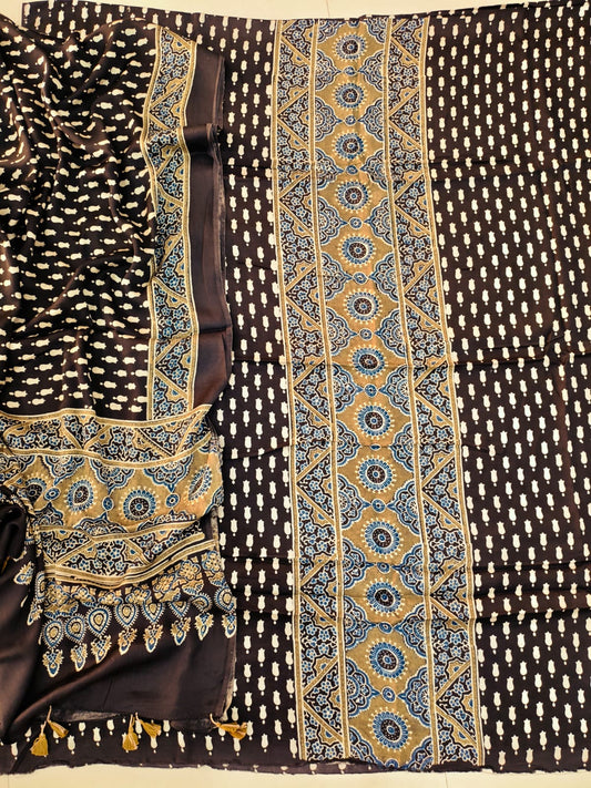Vanaspati Ajrakh Hand Block Printed Suits Modal Silk Fabric (CIT94)