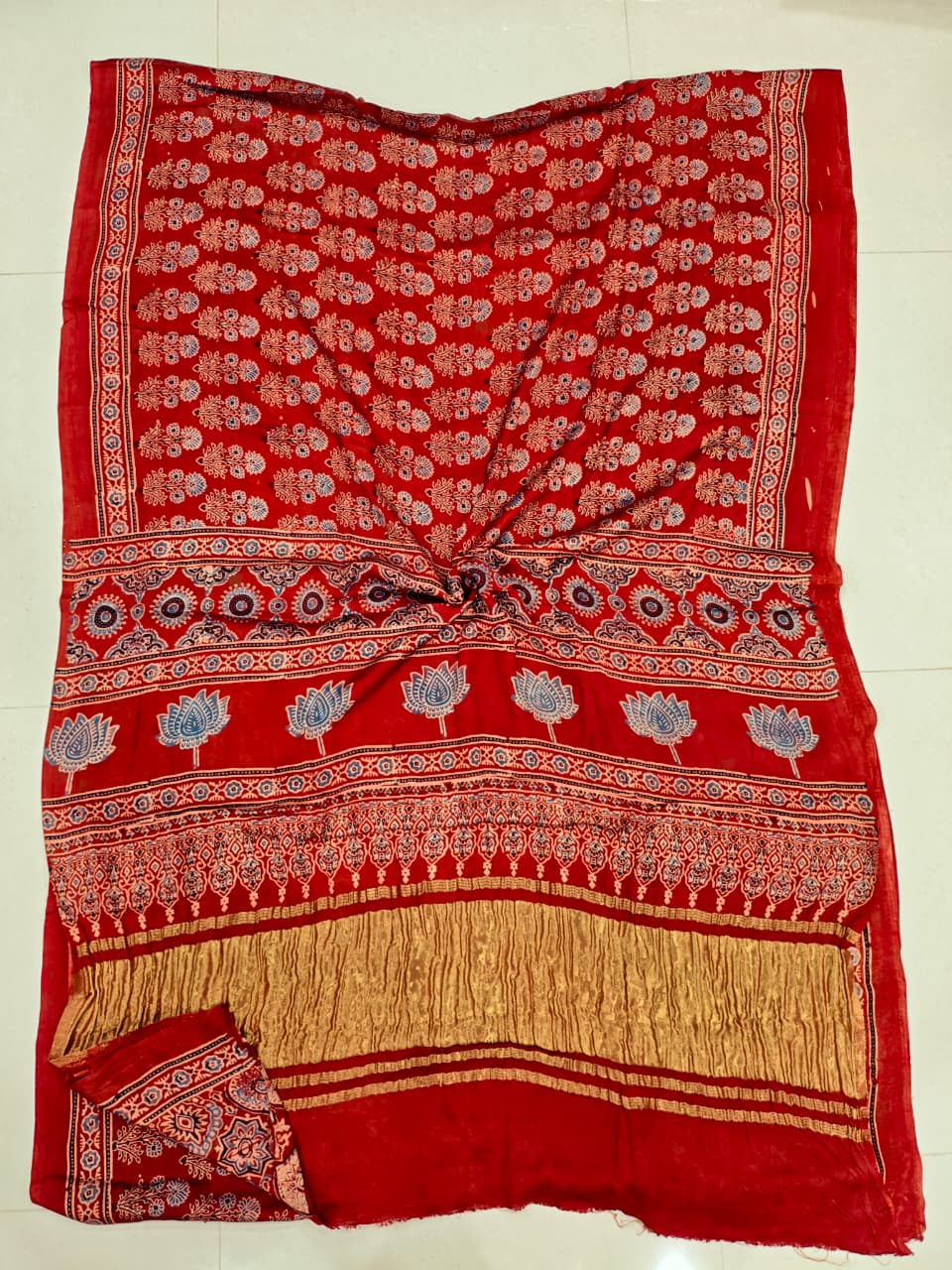 HAND BLOCK PRINTED  MODAL SILK LAGDI PATTA SAREE (CIG90)