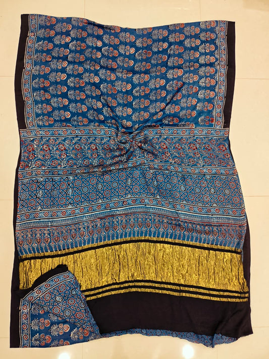 HAND BLOCK PRINTED  MODAL SILK LAGDI PATTA SAREE (CIG89)