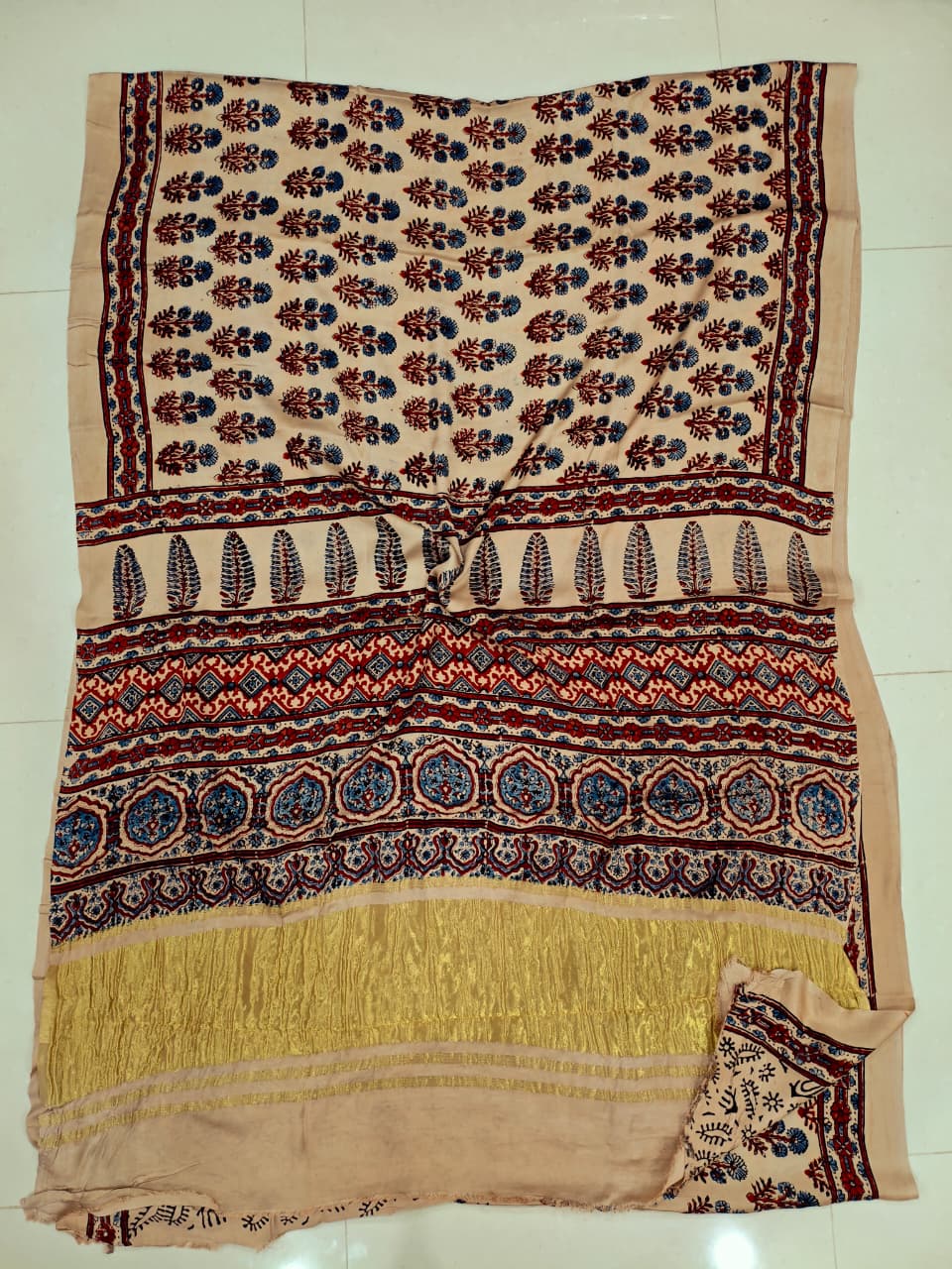 HAND BLOCK PRINTED  MODAL SILK LAGDI PATTA SAREE (CIG93)
