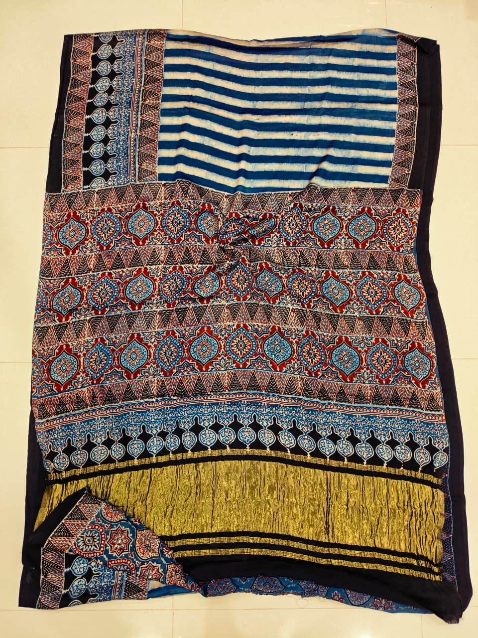 HAND BLOCK PRINTED  MODAL SILK LAGDI PATTA SAREE (CIG96)