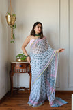 Hand Brush Painted Chiffon Saree with Blouse ( CIA64)
