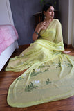Hand Brush Painted Chiffon Saree with Blouse ( CIA65)