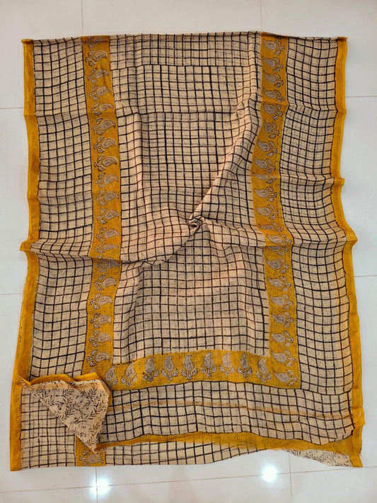 Jaipuri Block Printed Cotton Kota Doriya Saree (CIS127)