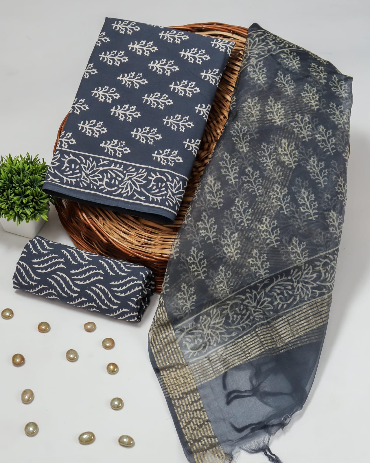 PRIMIUM JAIPURI COTTON SUIT WITH ORGANZA SILK DUPPATA (COS59)