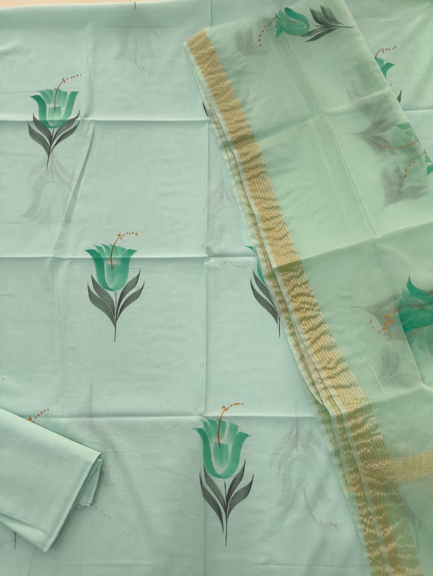 PRIMIUM JAIPURI COTTON SUIT WITH ORGANZA SILK DUPPATA (COS61)