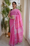 HAND BLOCK BLACK & WHITE PRINTED COTTON LINEN SAREE WITH BLOUSE  (LCS189)