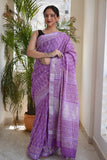HAND BLOCK BLACK & WHITE PRINTED COTTON LINEN SAREE WITH BLOUSE  (LCS187)