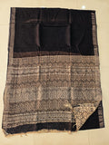 HAND BLOCK BLACK & WHITE PRINTED COTTON LINEN SAREE WITH BLOUSE  (LCS192)