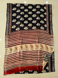 HAND BLOCK BLACK & WHITE PRINTED COTTON LINEN SAREE WITH BLOUSE  (LCS194)