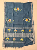 HAND BLOCK BLACK & WHITE PRINTED COTTON LINEN SAREE WITH BLOUSE  (LCS195)