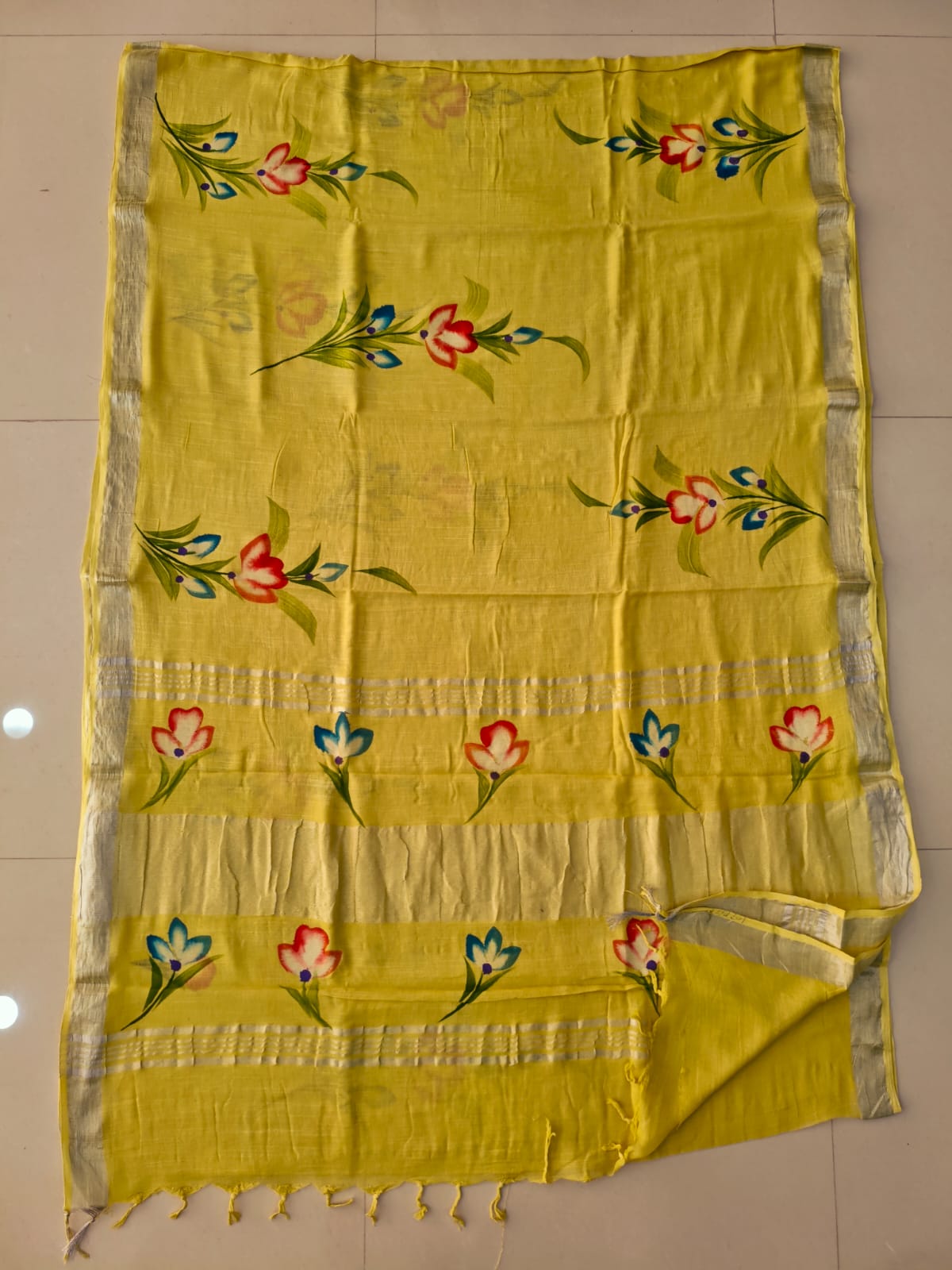 HAND BLOCK BLACK & WHITE PRINTED COTTON LINEN SAREE WITH BLOUSE  (LCS211)