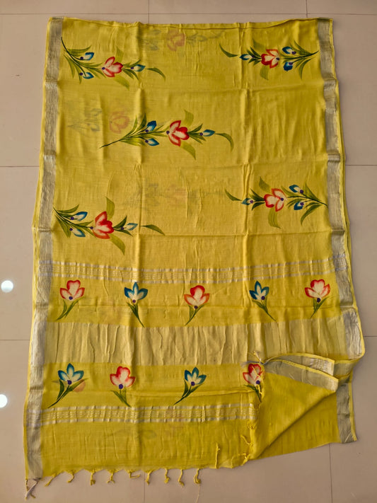 HAND BLOCK BLACK & WHITE PRINTED COTTON LINEN SAREE WITH BLOUSE  (LCS211)