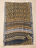HAND BLOCK BLACK & WHITE PRINTED COTTON LINEN SAREE WITH BLOUSE  (LCS213)