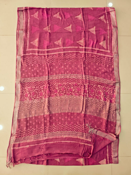 HAND BLOCK BLACK & WHITE PRINTED COTTON LINEN SAREE WITH BLOUSE  (LCS216)