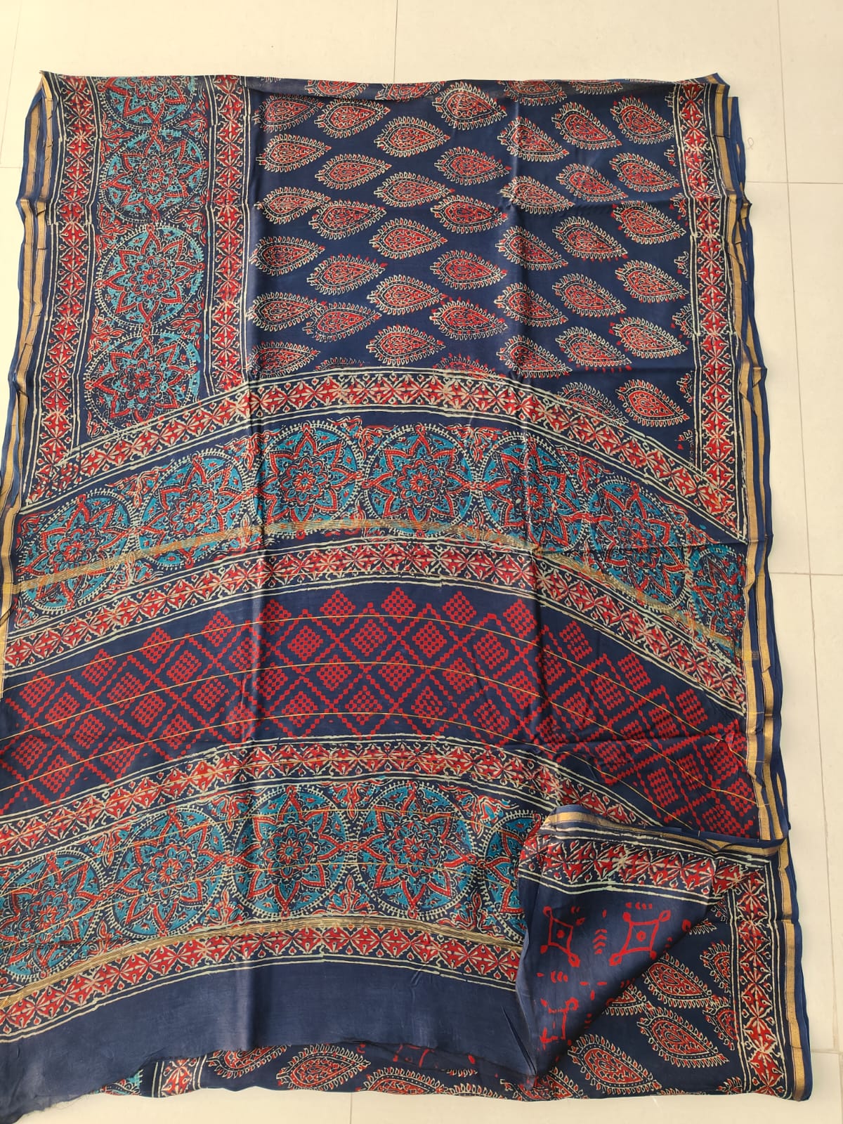 Bagru Hand Block Printed Chanderi Silk Saree with Blouse (CSS124)