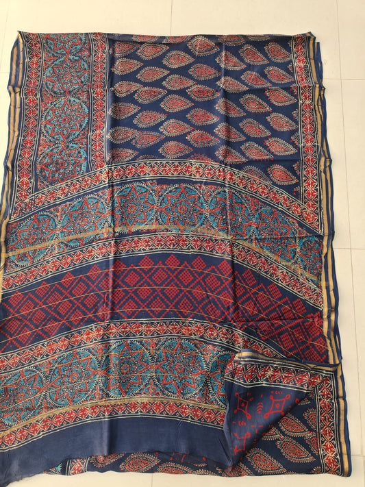 Bagru Hand Block Printed Chanderi Silk Saree with Blouse (CSS124)