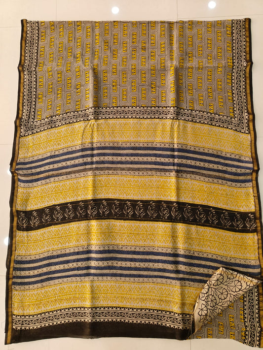 Bagru Hand Block Printed Chanderi Silk Saree with Blouse (CSS126)