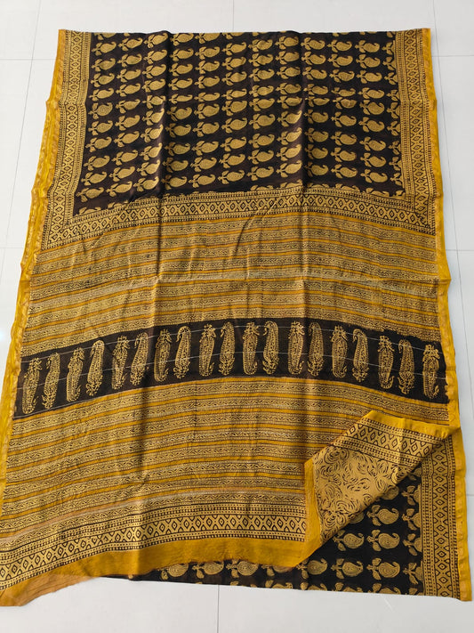 Bagru Hand Block Printed Chanderi Silk Saree with Blouse (CSS128)