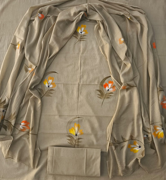 HAND BLOCK PRINTED COTTON 3-PIS SUIT WITH MULMUL DUPPATA (CMS124)