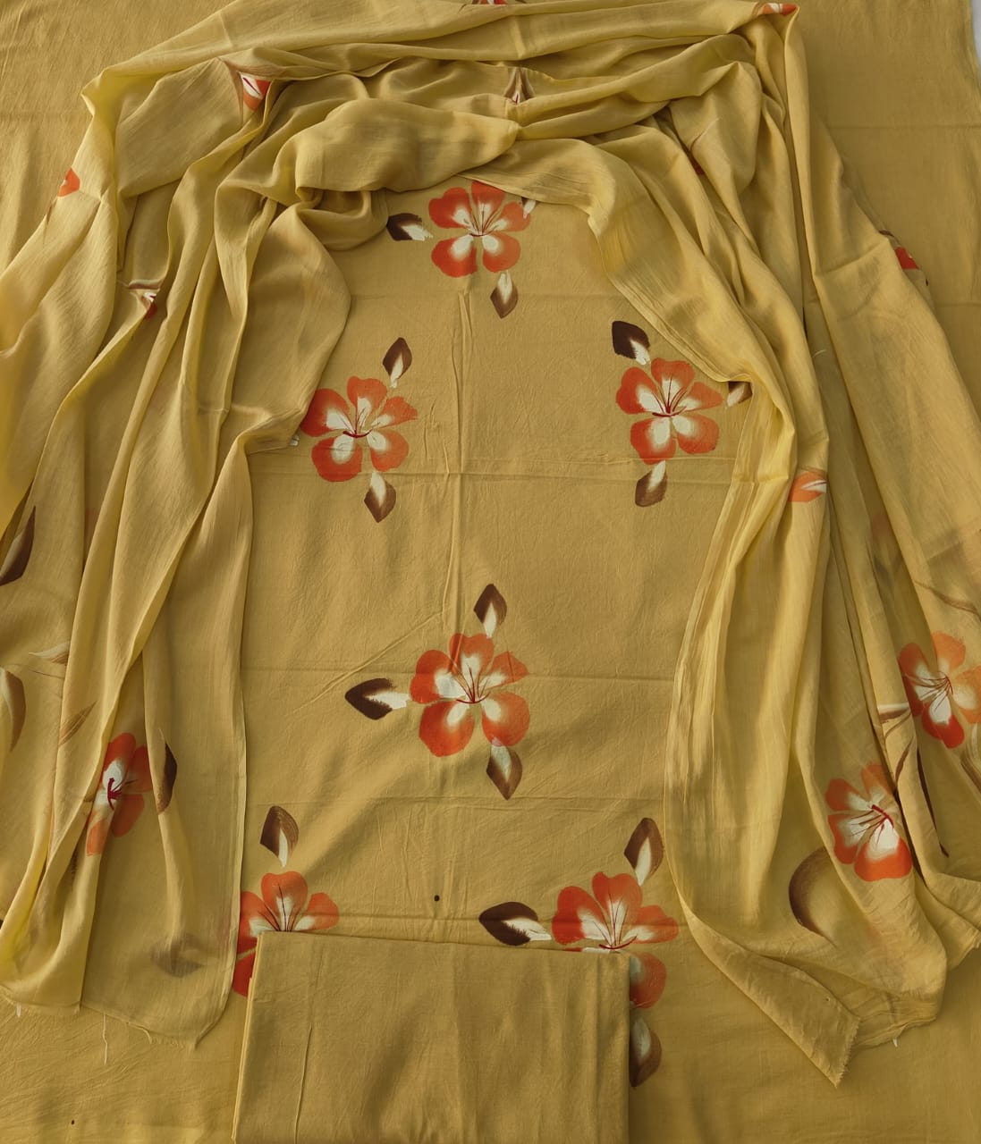 HAND BLOCK PRINTED COTTON 3-PIS SUIT WITH MULMUL DUPPATA (CMS125)