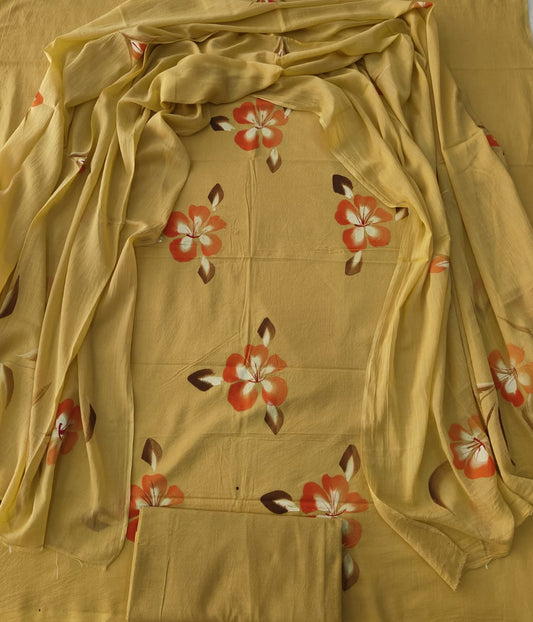 HAND BLOCK PRINTED COTTON 3-PIS SUIT WITH MULMUL DUPPATA (CMS125)