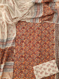 HAND BLOCK PRINTED COTTON 3-PIS SUIT WITH MULMUL DUPPATA (CMS127)