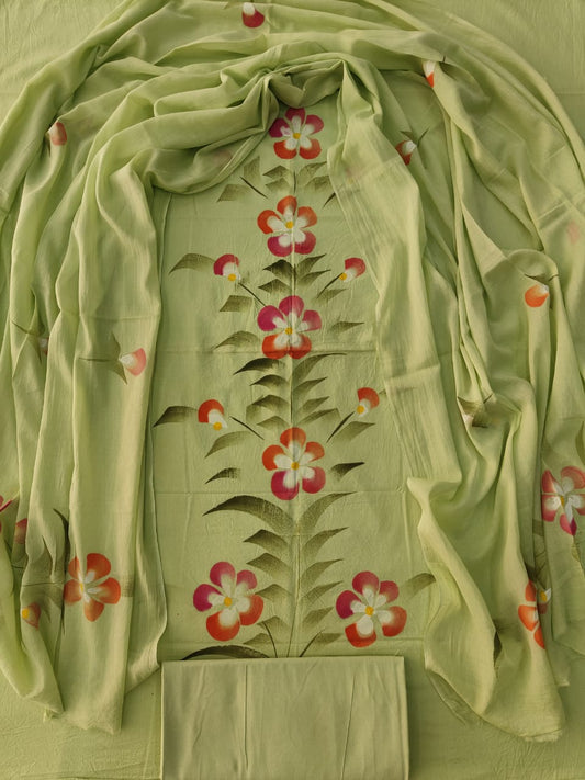 HAND BLOCK PRINTED COTTON 3-PIS SUIT WITH MULMUL DUPPATA (CMS137)