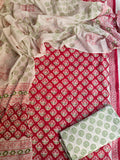 HAND BLOCK PRINTED COTTON 3-PIS SUIT WITH MULMUL DUPPATA (CMS138)