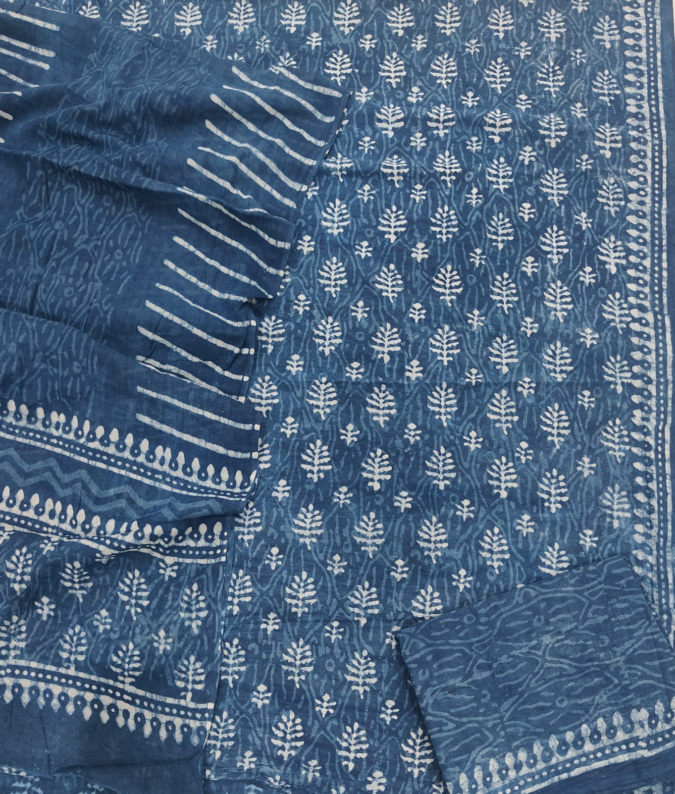 HAND BLOCK PRINTED COTTON 3-PIS SUIT WITH MULMUL DUPPATA (CMS145)