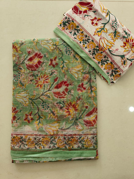HAND BLOCK BAGRU PRINTED KOTA DORIYA SAREE WITH MULMUL BLOUSE (KDS102)