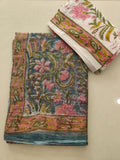 HAND BLOCK BAGRU PRINTED KOTA DORIYA SAREE WITH MULMUL BLOUSE (KDS95)