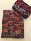 HAND BLOCK BAGRU PRINTED KOTA DORIYA SAREE WITH MULMUL BLOUSE (KDS111)