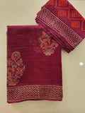 HAND BLOCK BAGRU PRINTED KOTA DORIYA SAREE WITH MULMUL BLOUSE (KDS93)