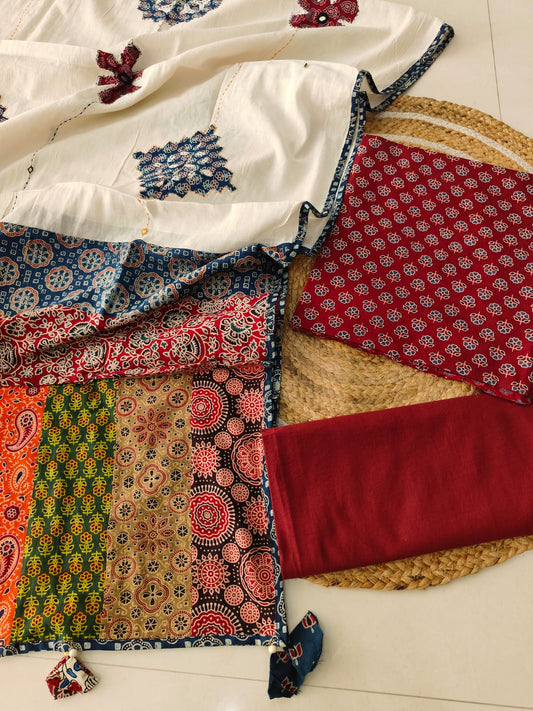 Ajarkh  Print Suit Pcs With Patch Work And Mirror Work Dupatta (ASC039)