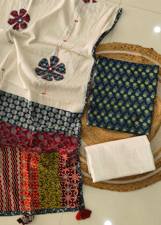 Ajarkh  Print Suit Pcs With Patch Work And Mirror Work Dupatta (ASC041)