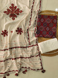Ajarkh  Print Suit Pcs With Patch Work And Mirror Work Dupatta (ASC046)
