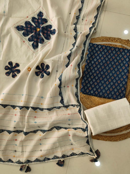 Ajarkh  Print Suit Pcs With Patch Work And Mirror Work Dupatta (ASC045)