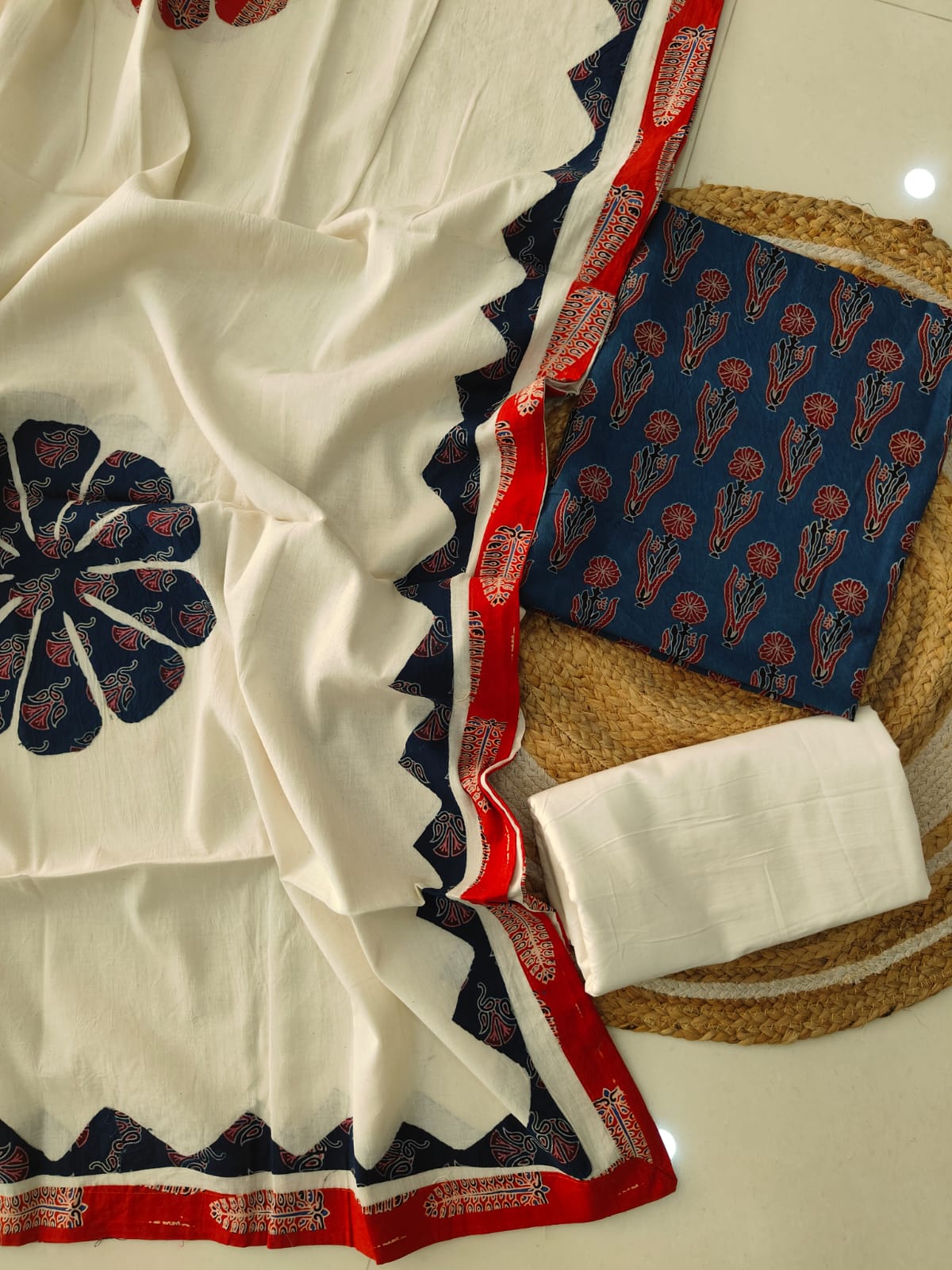 Ajarkh  Print Suit Pcs With Patch Work And Mirror Work Dupatta (ASC048)