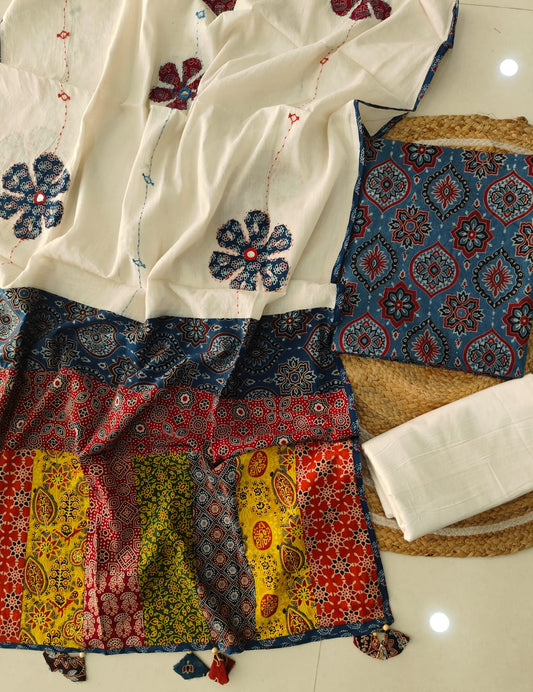 Ajarkh  Print Suit Pcs With Patch Work And Mirror Work Dupatta (ASC049)