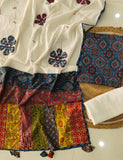 Ajarkh  Print Suit Pcs With Patch Work And Mirror Work Dupatta (ASC049)
