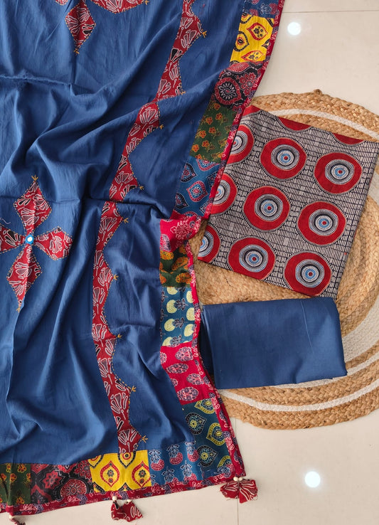 Ajarkh  Print Suit Pcs With Patch Work And Mirror Work Dupatta (ASC052)