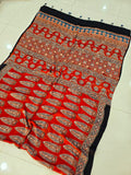 MIRROR WORK HAND BLOCK AJRAKH MODAL SILK SAREE WITH BLOUSE (CIV4)