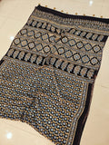 MIRROR WORK HAND BLOCK AJRAKH MODAL SILK SAREE WITH BLOUSE (CIV3)