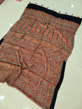 MIRROR WORK HAND BLOCK AJRAKH MODAL SILK SAREE WITH BLOUSE (CIV5)