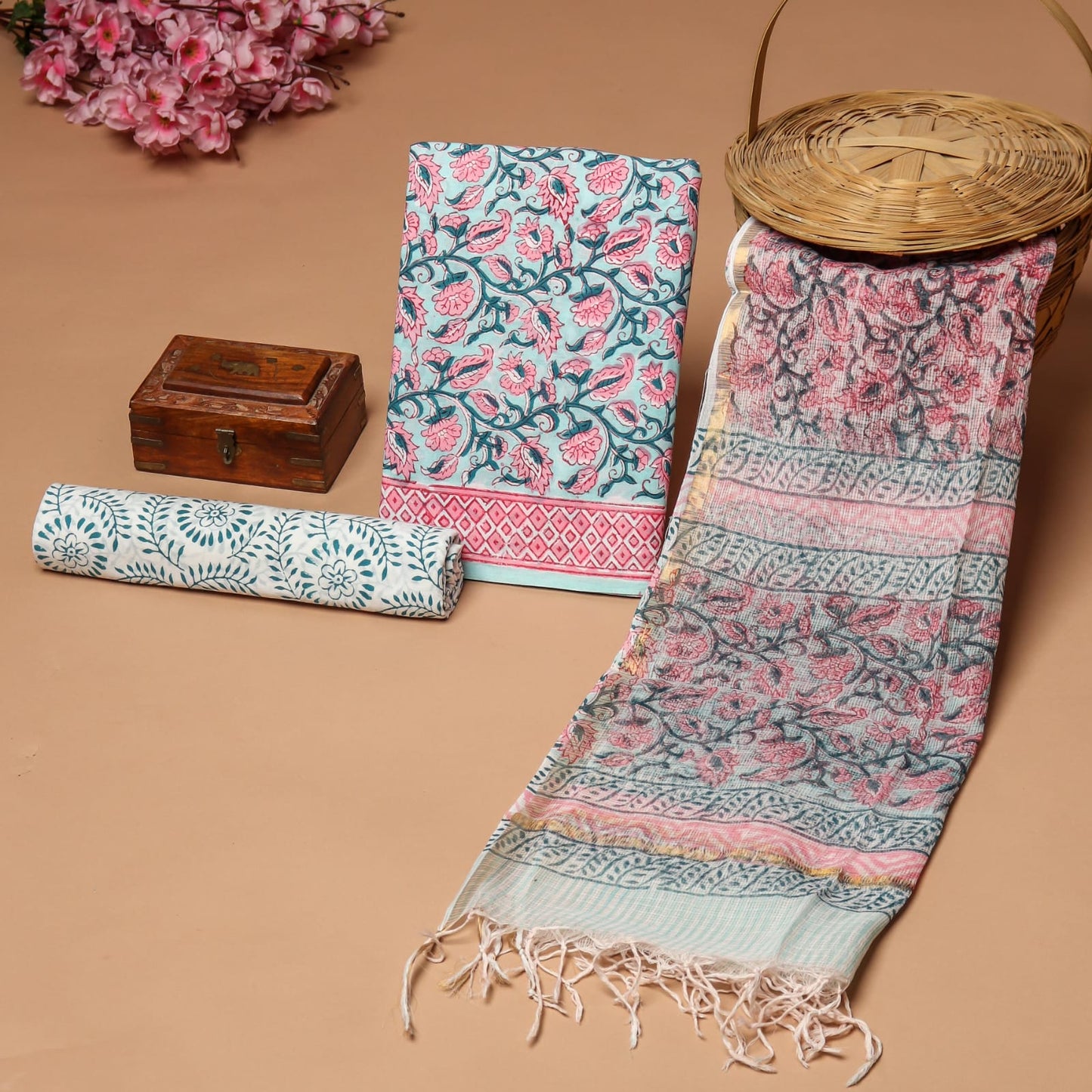 JAIPURI BLOCK PRINTED COTTON SUIT WITH KOTA DUPPATA (CKS133)
