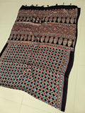 MIRROR WORK HAND BLOCK AJRAKH MODAL SILK SAREE WITH BLOUSE (CIV10)
