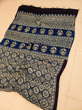 MIRROR WORK HAND BLOCK AJRAKH MODAL SILK SAREE WITH BLOUSE (CIV18)