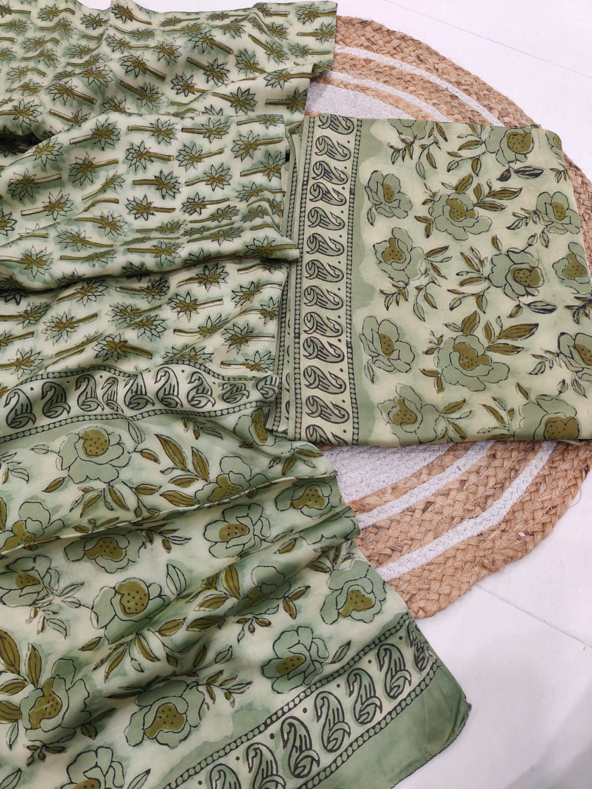 )Vanaspati Ajrakh Hand Block Printed Suits Modal Silk Fabric (CIT98)